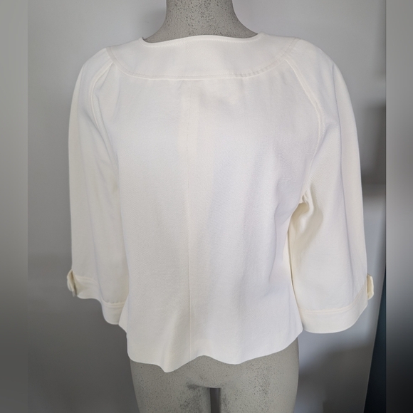 Anne Klein Chic Colllarless Ivory Button-Up Jacket With Bracelet Sleeves Size 16 - Picture 17 of 17